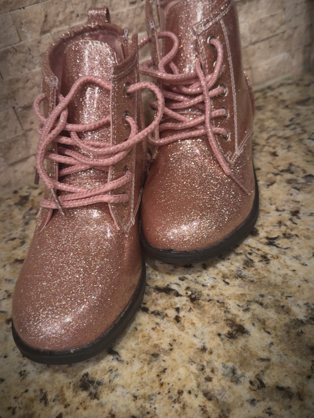 Glitter Lace-Up Ankle Boots in Rose Gold